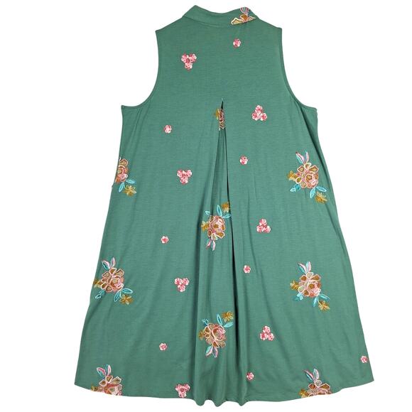 Womens Dress Medium Green Boho Chic Cottage Embroidered Spring Floral Shift - Picture 6 of 6